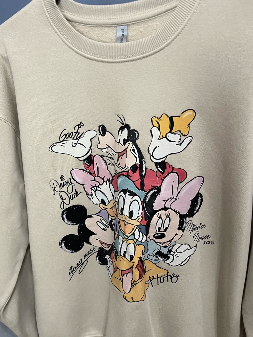 Disney Cream Crewneck Sweatshirt with Classic Character Graphic